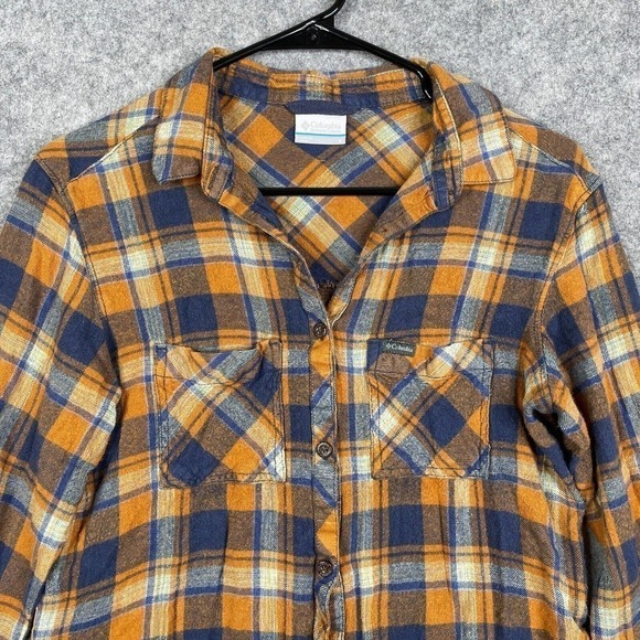 Columbia Shirt Women's Small Lightweight Button Up Long Sleeve Plaid Rayon - Picture 2 of 7